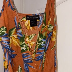 See You Monday Tropical Print Dress in Orange and Blue